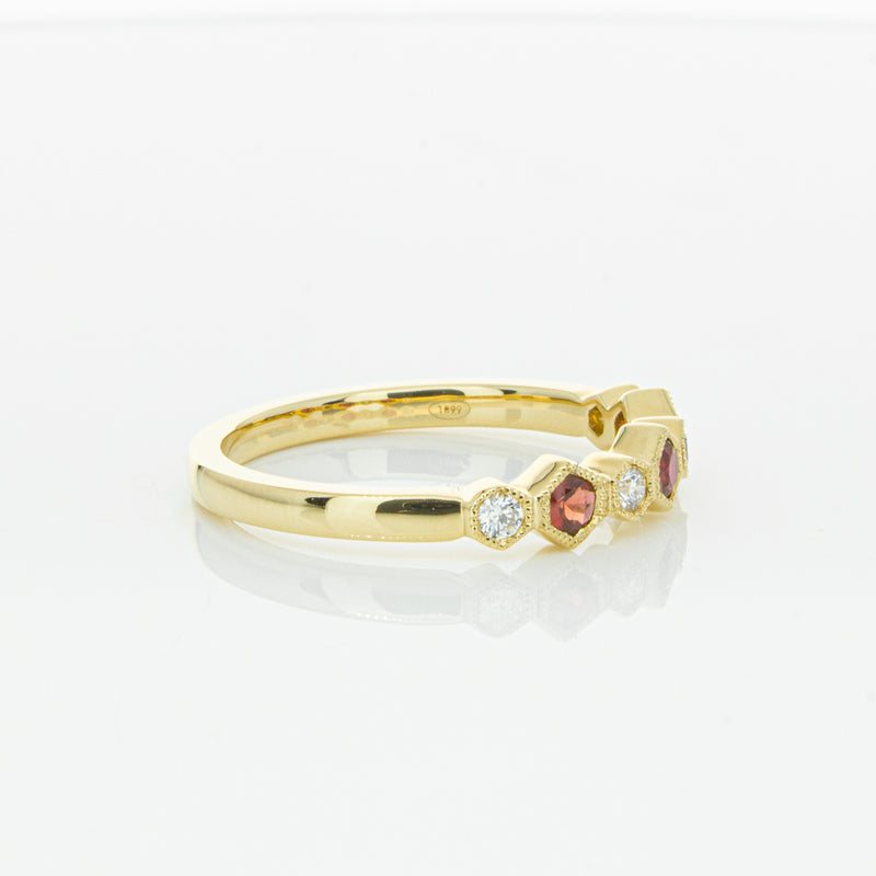 18ct Yellow Gold Ruby & Diamond Deco Band-Ring-Walker & Hall