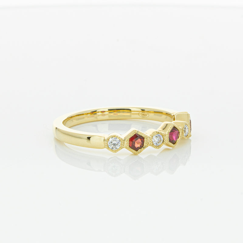 18ct Yellow Gold Ruby & Diamond Deco Band-Ring-Walker & Hall