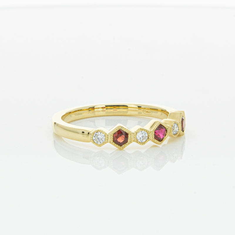18ct Yellow Gold Ruby & Diamond Deco Band-Ring-Walker & Hall