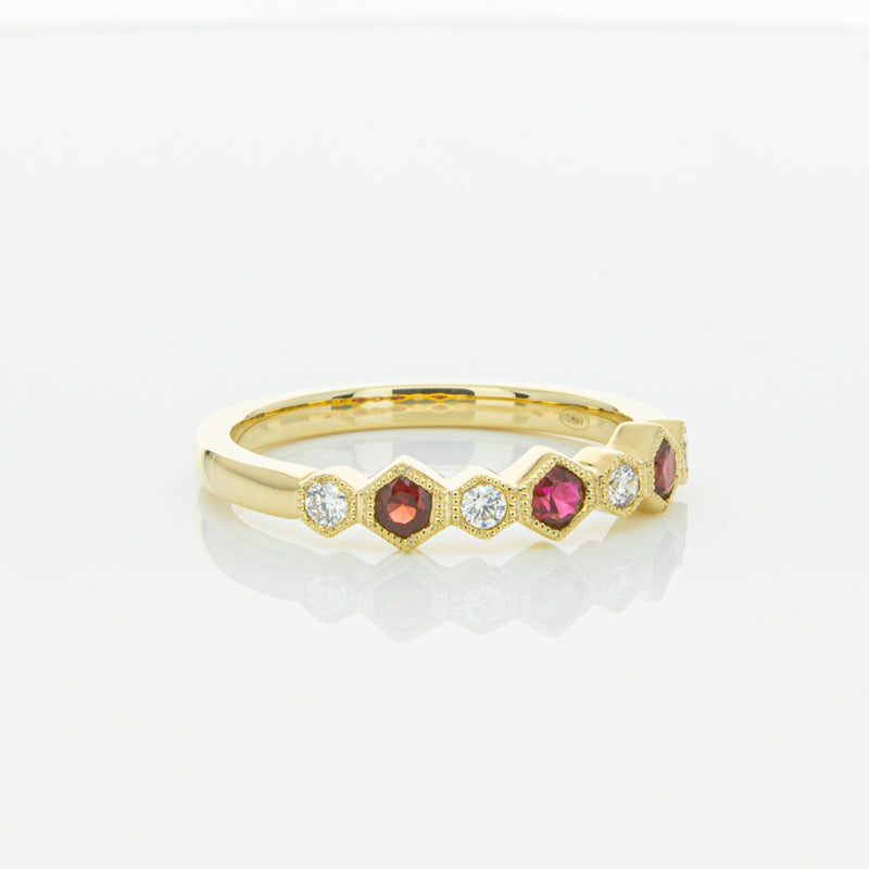 18ct Yellow Gold Ruby & Diamond Deco Band-Ring-Walker & Hall