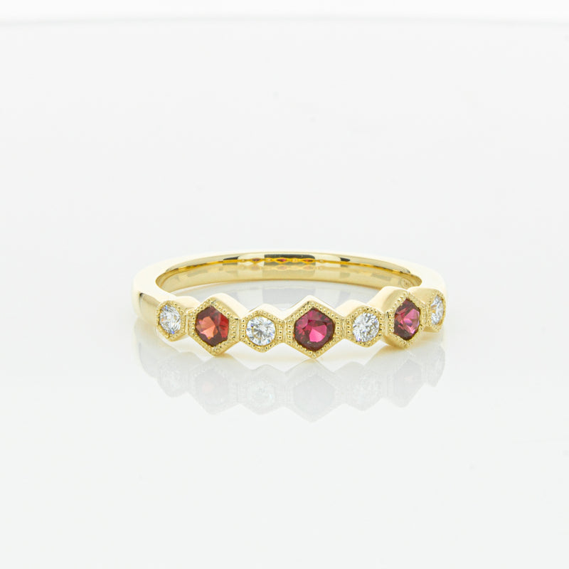 18ct Yellow Gold Ruby & Diamond Deco Band-Ring-Walker & Hall