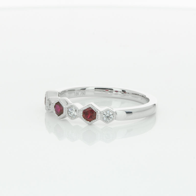 18ct White Gold Ruby & Diamond Deco Band-Ring-Walker & Hall
