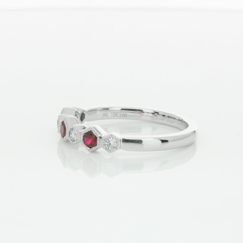 18ct White Gold Ruby & Diamond Deco Band-Ring-Walker & Hall