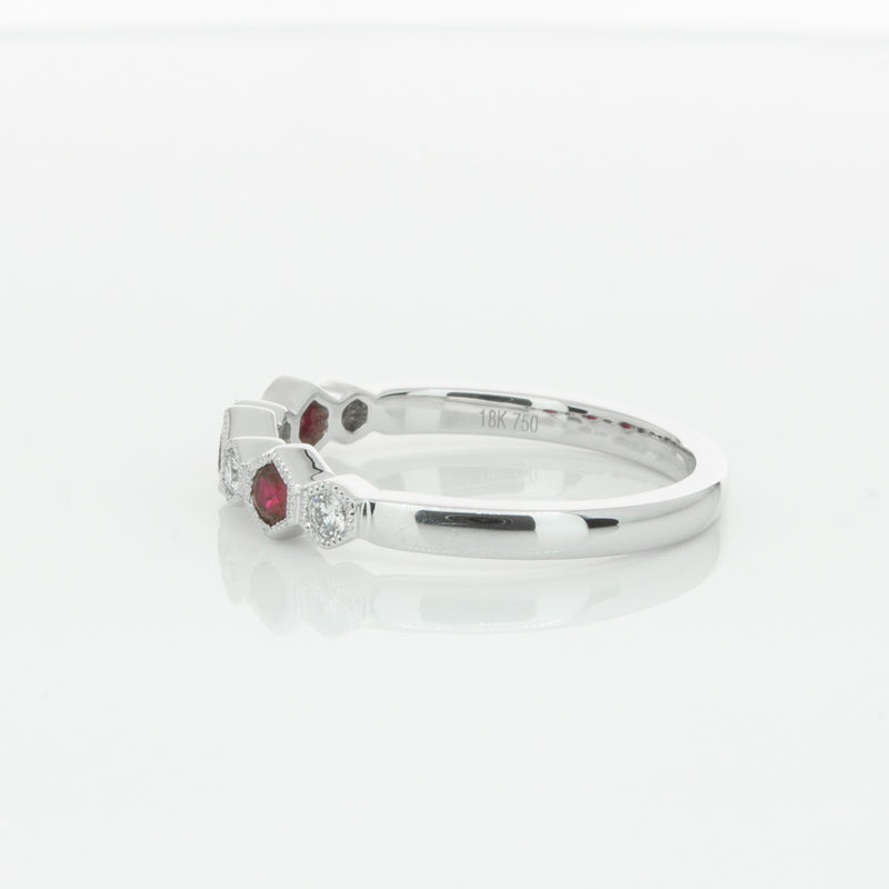 18ct White Gold Ruby & Diamond Deco Band-Ring-Walker & Hall