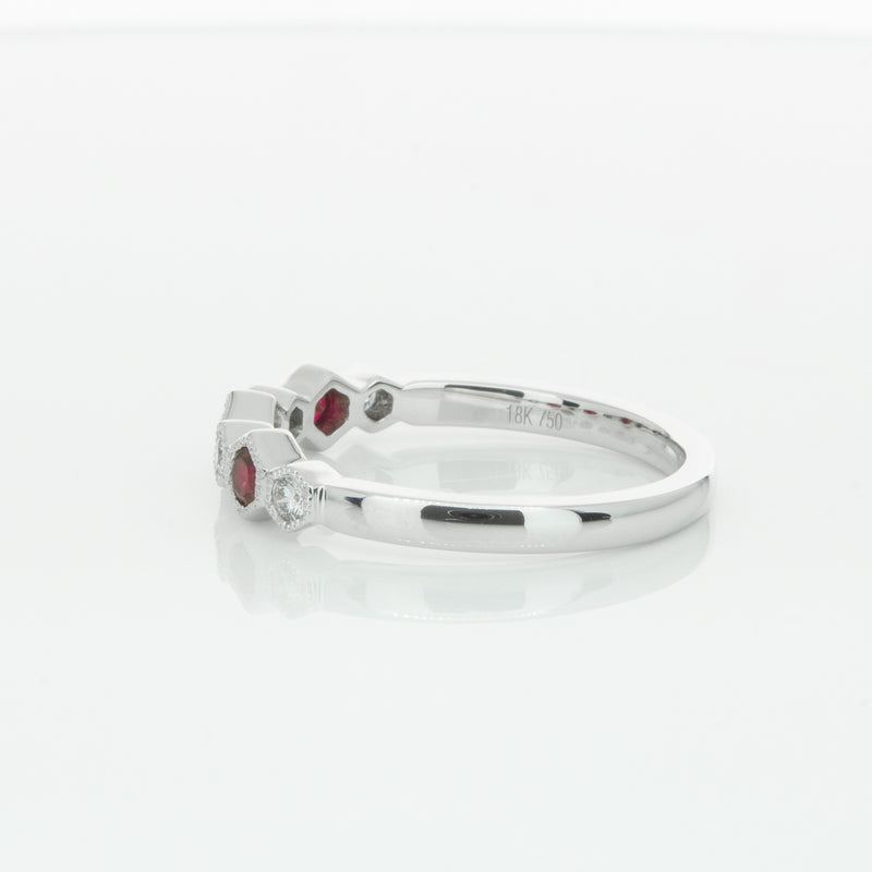 18ct White Gold Ruby & Diamond Deco Band-Ring-Walker & Hall