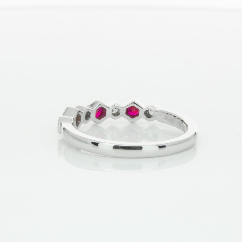 18ct White Gold Ruby & Diamond Deco Band-Ring-Walker & Hall