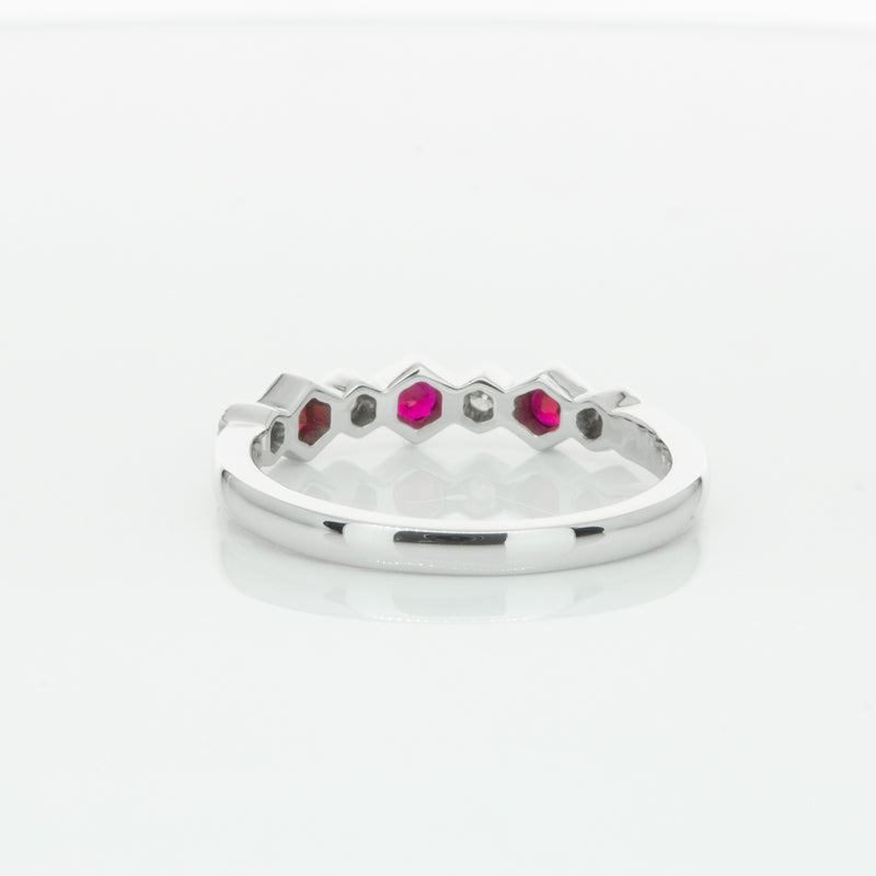 18ct White Gold Ruby & Diamond Deco Band-Ring-Walker & Hall