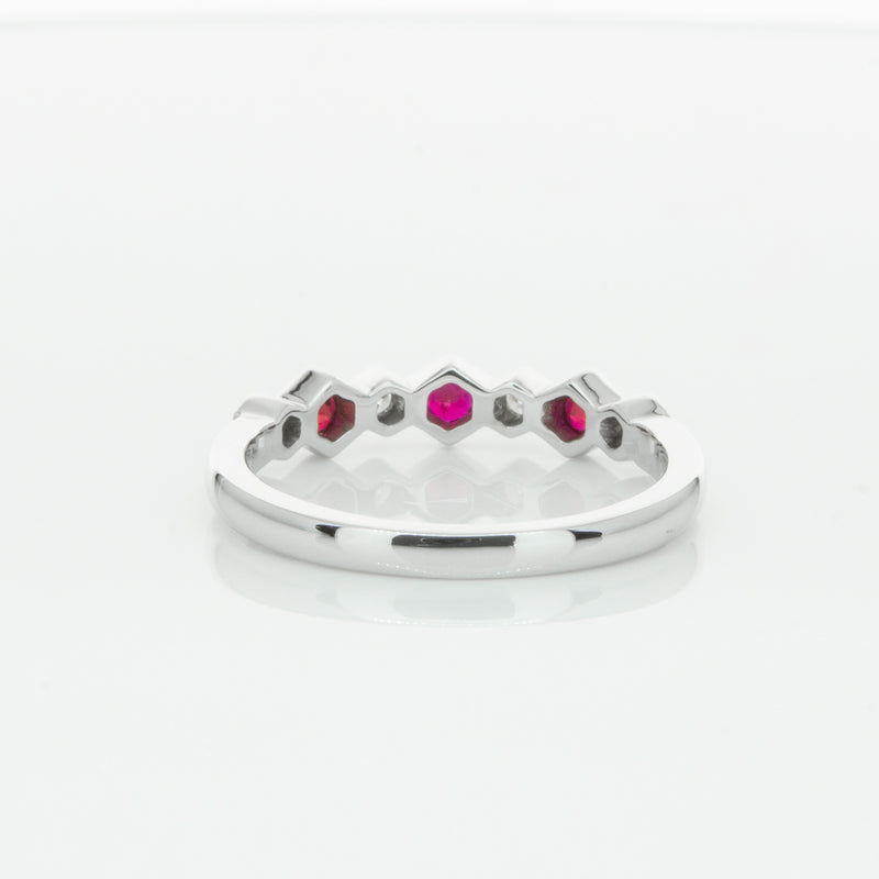 18ct White Gold Ruby & Diamond Deco Band-Ring-Walker & Hall