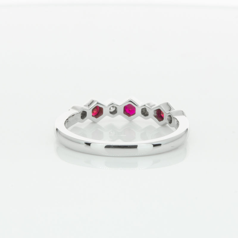 18ct White Gold Ruby & Diamond Deco Band-Ring-Walker & Hall