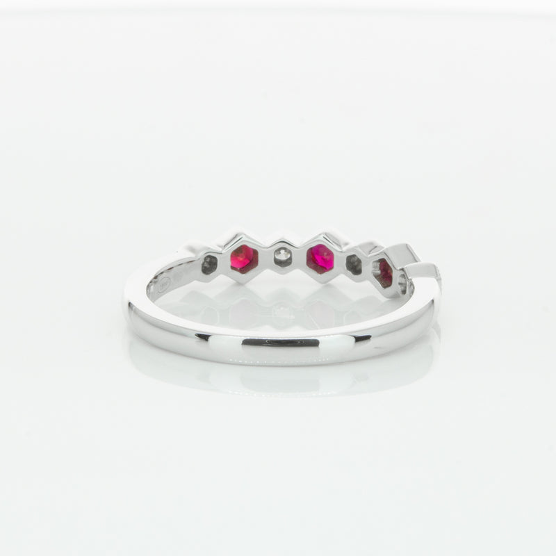 18ct White Gold Ruby & Diamond Deco Band-Ring-Walker & Hall