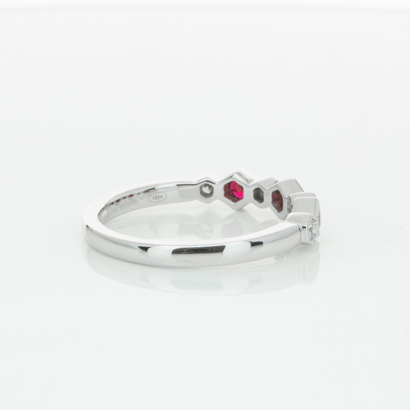 18ct White Gold Ruby & Diamond Deco Band-Ring-Walker & Hall