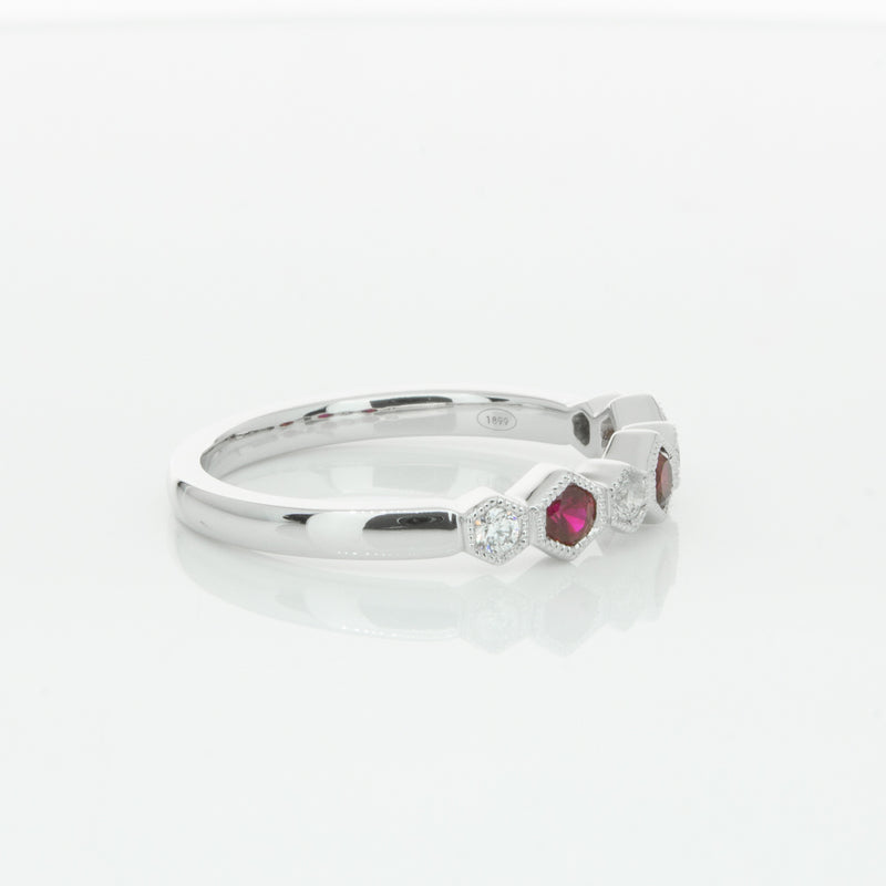 18ct White Gold Ruby & Diamond Deco Band-Ring-Walker & Hall