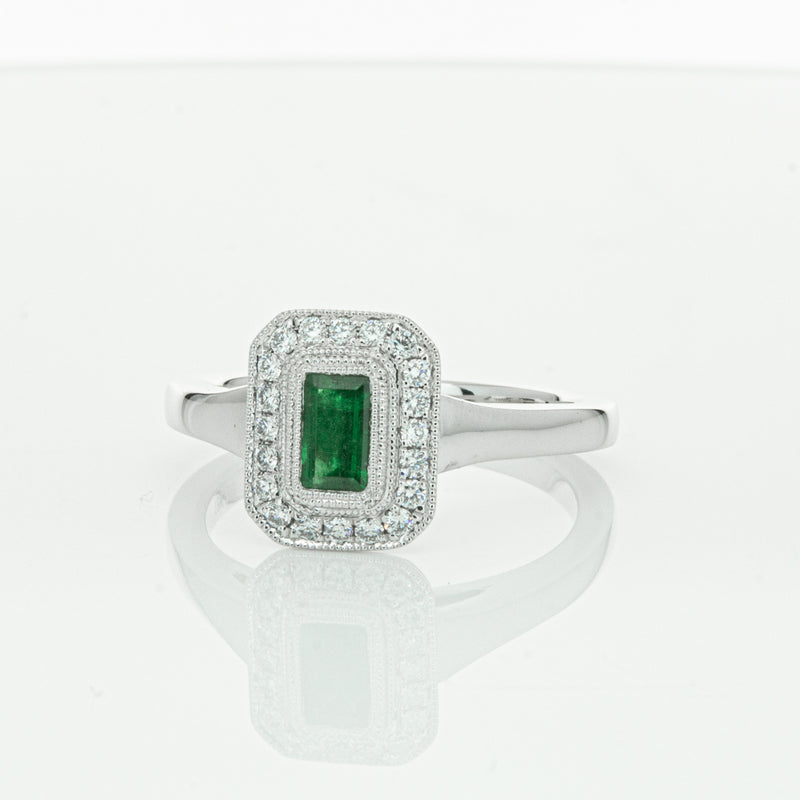18ct White Gold Emerald & Diamond Ring-Ring-Walker & Hall