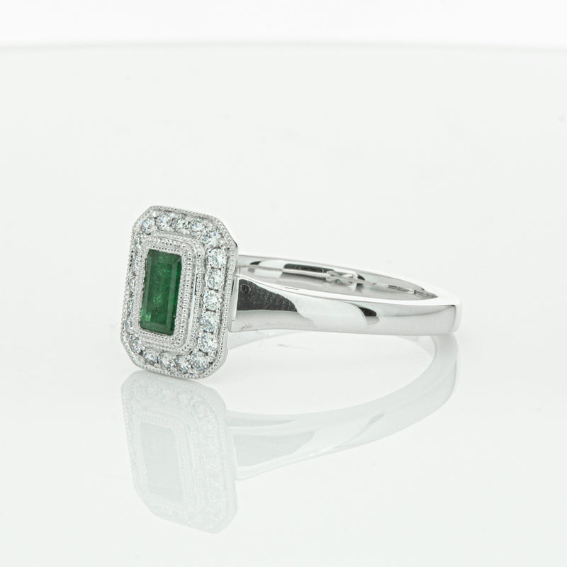 18ct White Gold Emerald & Diamond Ring-Ring-Walker & Hall