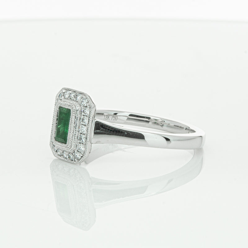 18ct White Gold Emerald & Diamond Ring-Ring-Walker & Hall