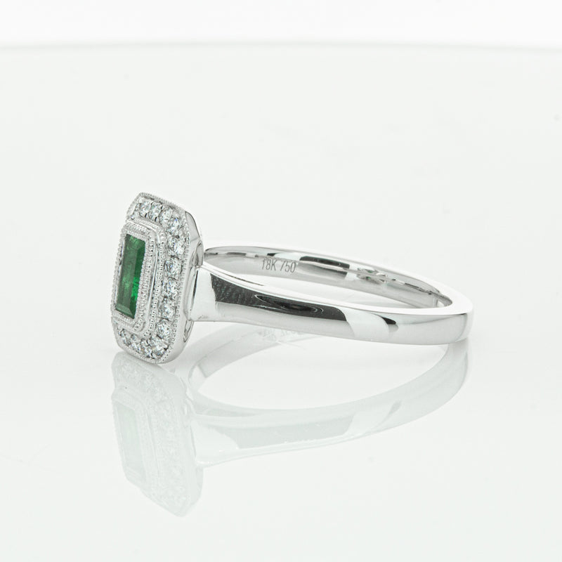 18ct White Gold Emerald & Diamond Ring-Ring-Walker & Hall