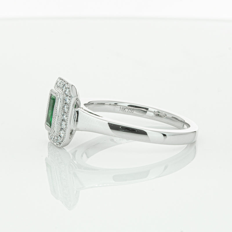 18ct White Gold Emerald & Diamond Ring-Ring-Walker & Hall