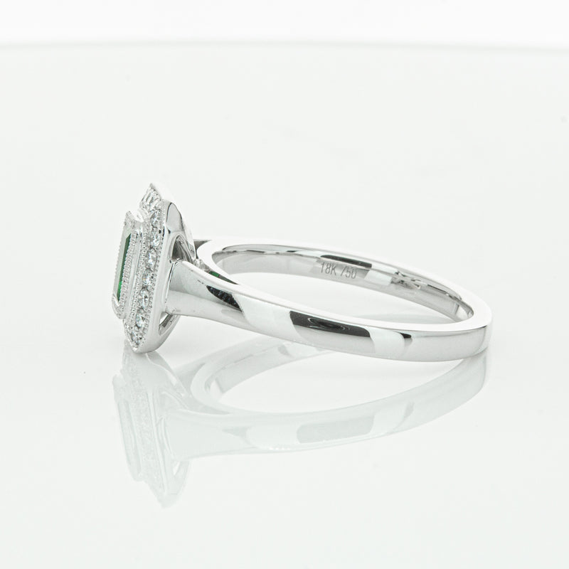 18ct White Gold Emerald & Diamond Ring-Ring-Walker & Hall