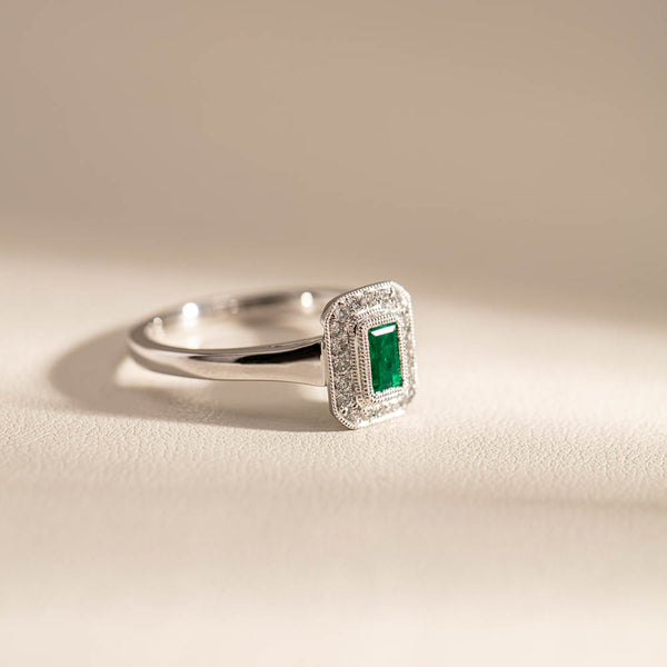 18ct White Gold .36ct Emerald & Diamond Ring - Walker & Hall