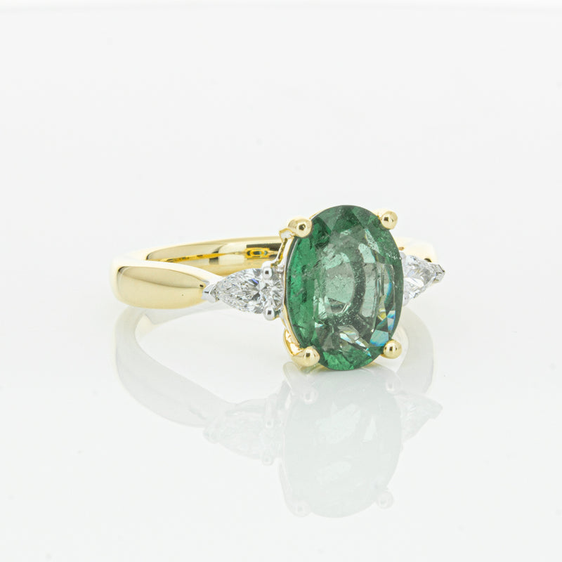 18ct Yellow Gold Emerald & Diamond Ring-Ring-Walker & Hall