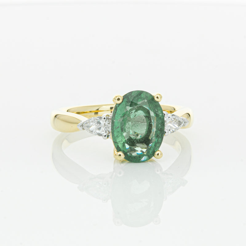 18ct Yellow Gold Emerald & Diamond Ring-Ring-Walker & Hall