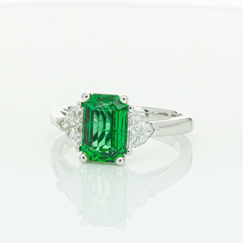 18ct White Gold Emerald & Diamond Three Stone Ring-Ring-Walker & Hall