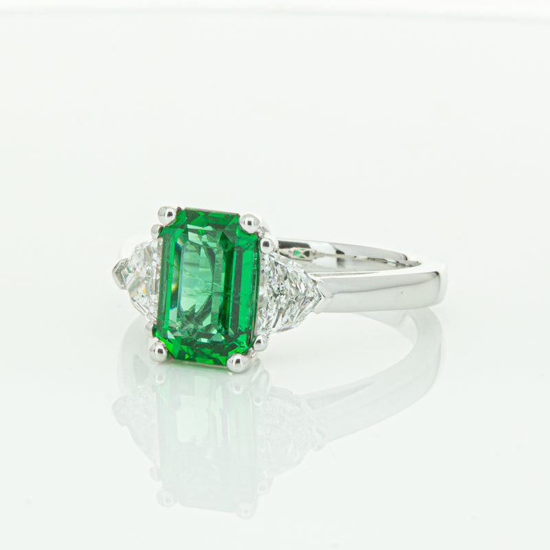 18ct White Gold Emerald & Diamond Three Stone Ring-Ring-Walker & Hall