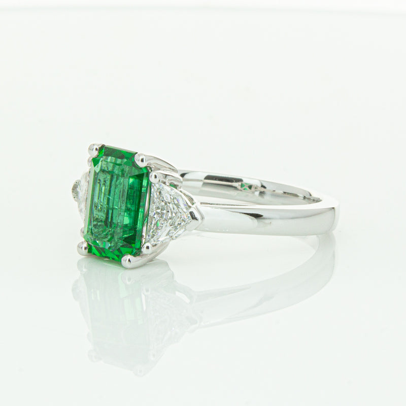 18ct White Gold Emerald & Diamond Three Stone Ring-Ring-Walker & Hall