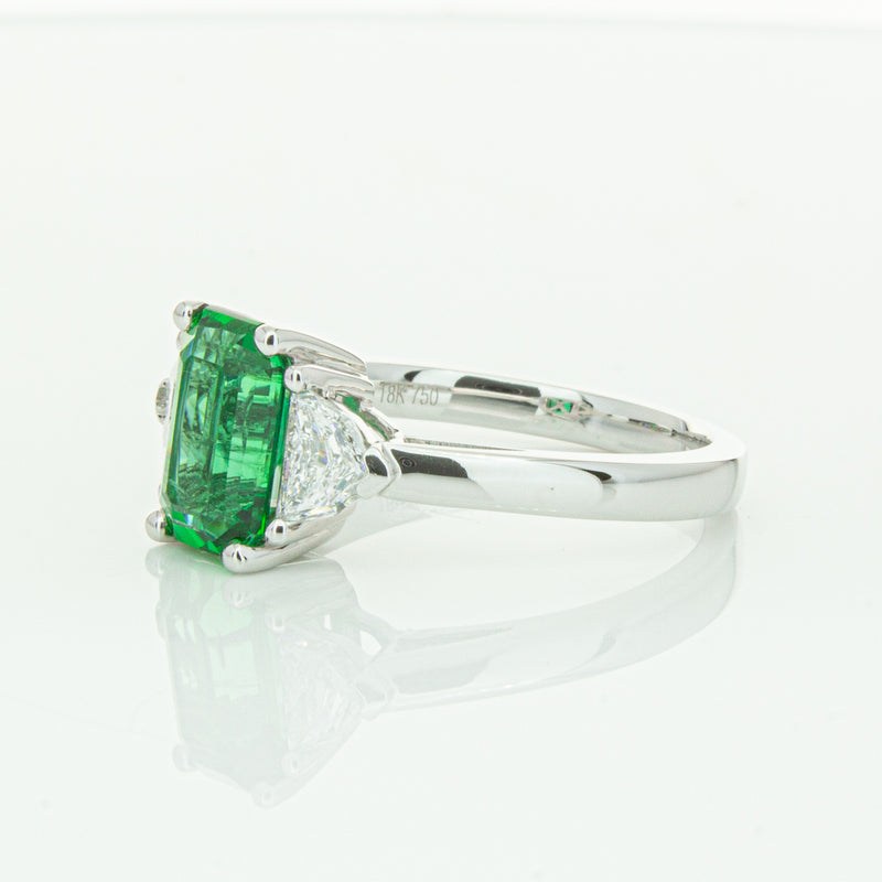 18ct White Gold Emerald & Diamond Three Stone Ring-Ring-Walker & Hall