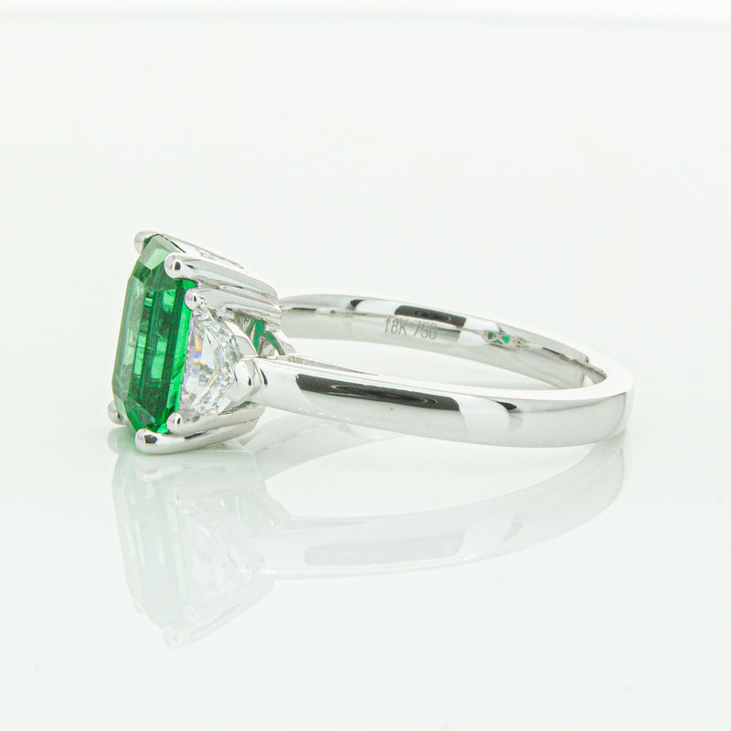 18ct White Gold Emerald & Diamond Three Stone Ring-Ring-Walker & Hall