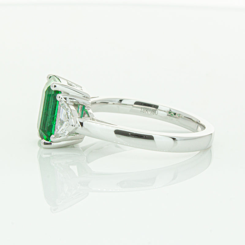 18ct White Gold Emerald & Diamond Three Stone Ring-Ring-Walker & Hall