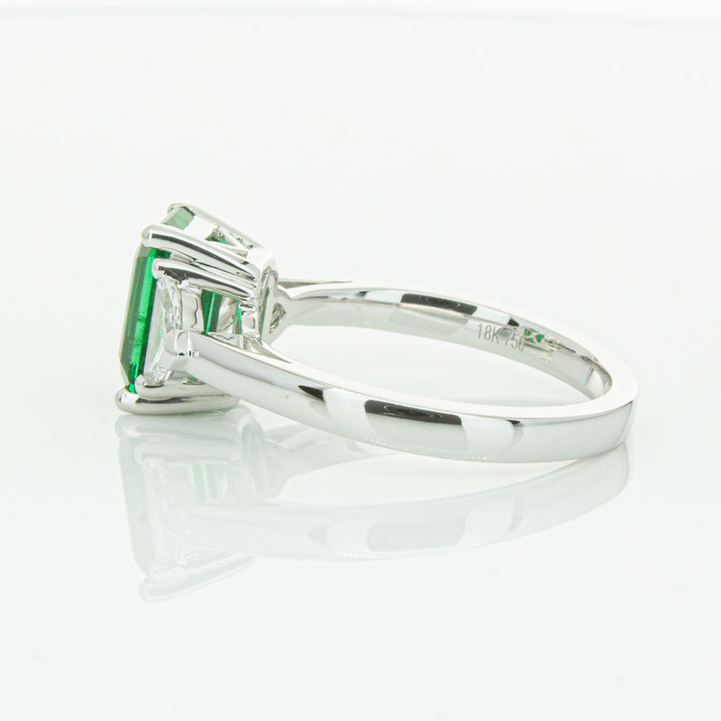 18ct White Gold Emerald & Diamond Three Stone Ring-Ring-Walker & Hall