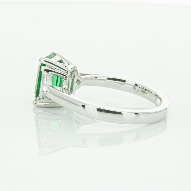 18ct White Gold Emerald & Diamond Three Stone Ring-Ring-Walker & Hall