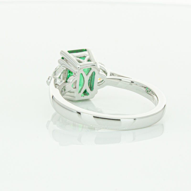 18ct White Gold Emerald & Diamond Three Stone Ring-Ring-Walker & Hall