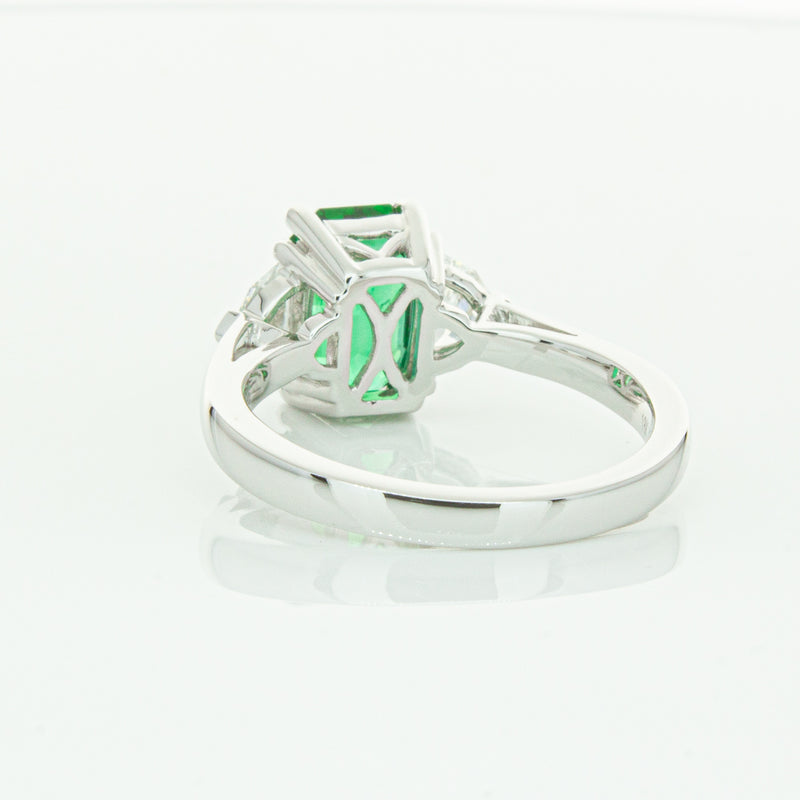 18ct White Gold Emerald & Diamond Three Stone Ring-Ring-Walker & Hall