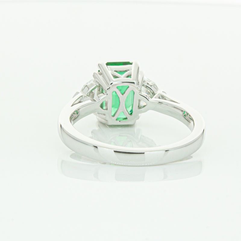 18ct White Gold Emerald & Diamond Three Stone Ring-Ring-Walker & Hall