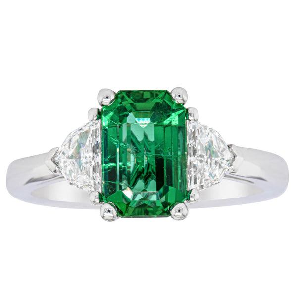 18ct White Gold 1.95ct Emerald & Diamond Three Stone Ring - Ring - Walker & Hall