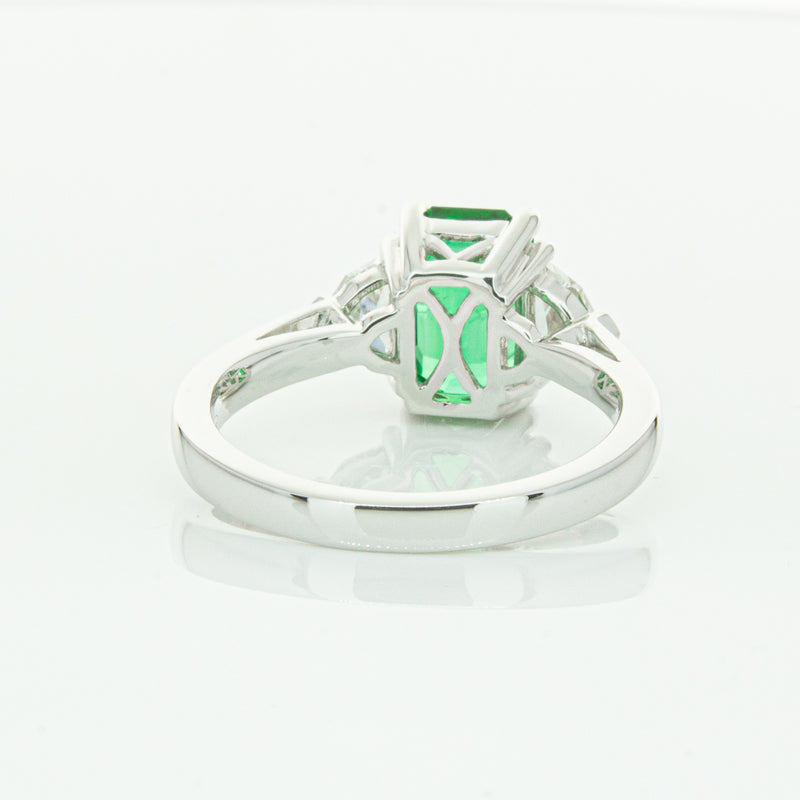 18ct White Gold Emerald & Diamond Three Stone Ring-Ring-Walker & Hall