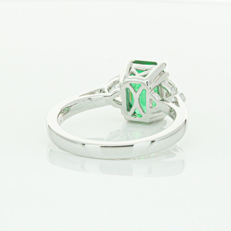 18ct White Gold Emerald & Diamond Three Stone Ring-Ring-Walker & Hall