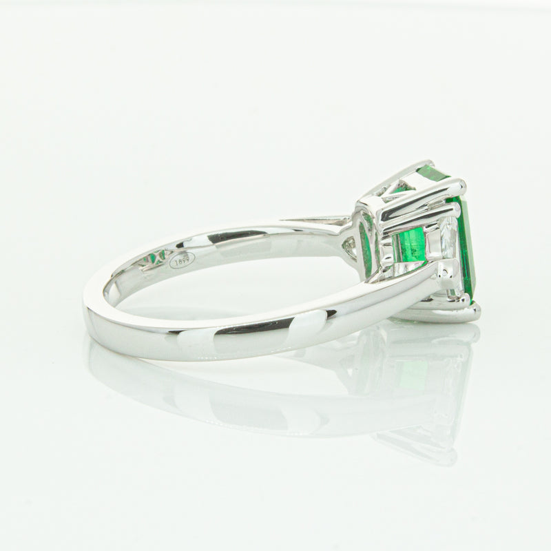 18ct White Gold Emerald & Diamond Three Stone Ring-Ring-Walker & Hall