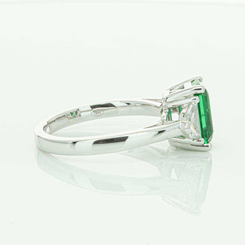 18ct White Gold Emerald & Diamond Three Stone Ring-Ring-Walker & Hall