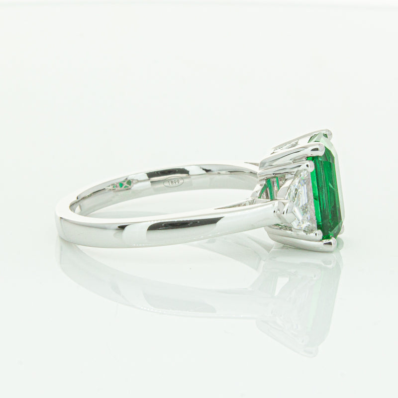 18ct White Gold Emerald & Diamond Three Stone Ring-Ring-Walker & Hall