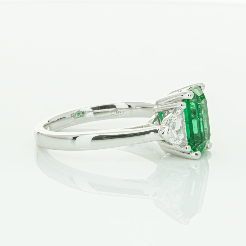 18ct White Gold Emerald & Diamond Three Stone Ring-Ring-Walker & Hall