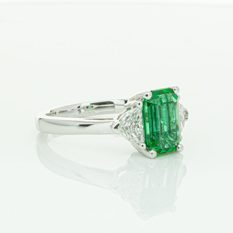 18ct White Gold Emerald & Diamond Three Stone Ring-Ring-Walker & Hall