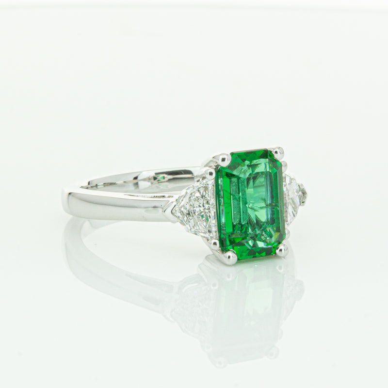 18ct White Gold Emerald & Diamond Three Stone Ring-Ring-Walker & Hall