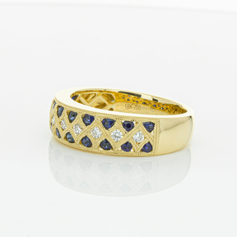 18ct Yellow Gold Sapphire & Diamond Honour Band-Ring-Walker & Hall