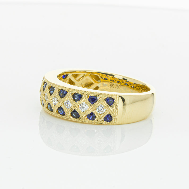 18ct Yellow Gold Sapphire & Diamond Honour Band-Ring-Walker & Hall