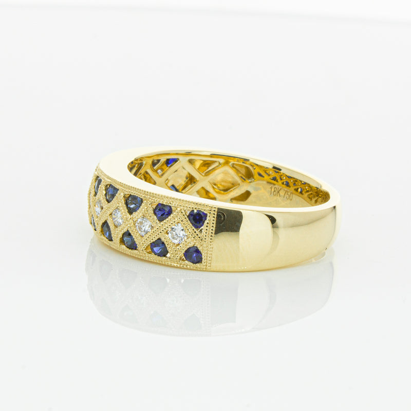 18ct Yellow Gold Sapphire & Diamond Honour Band-Ring-Walker & Hall