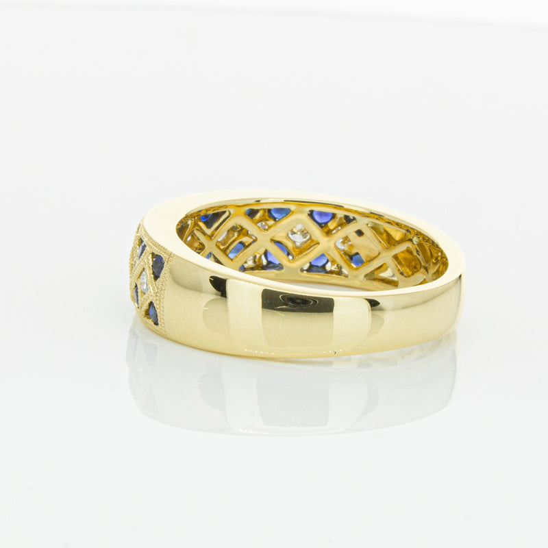 18ct Yellow Gold Sapphire & Diamond Honour Band-Ring-Walker & Hall