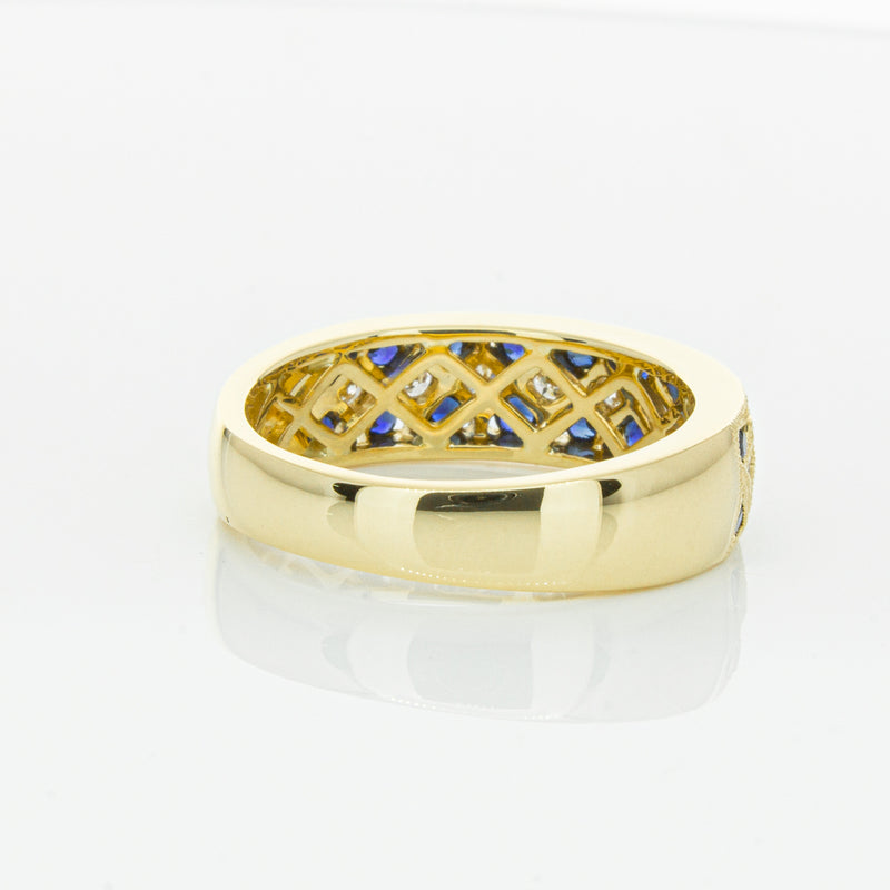 18ct Yellow Gold Sapphire & Diamond Honour Band-Ring-Walker & Hall